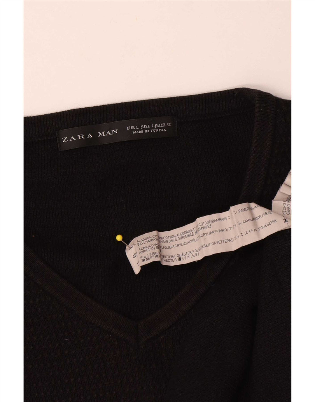 Maglione Zara da uomo con scollo a V grande in cotone nero