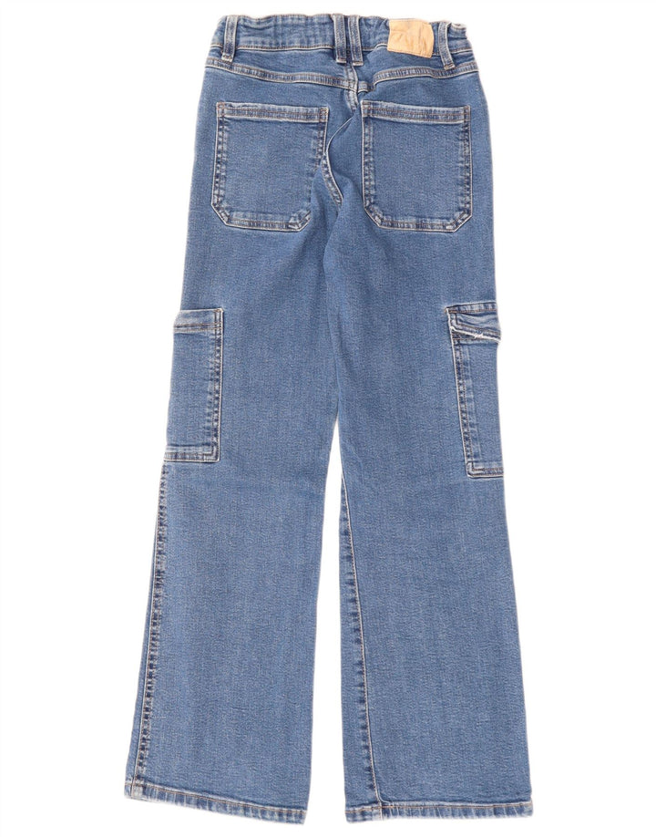 ZARA Jeans a Gamba Larga a Vita Alta da Bambino 13-14 Anni W26 L28 Cotone Blu