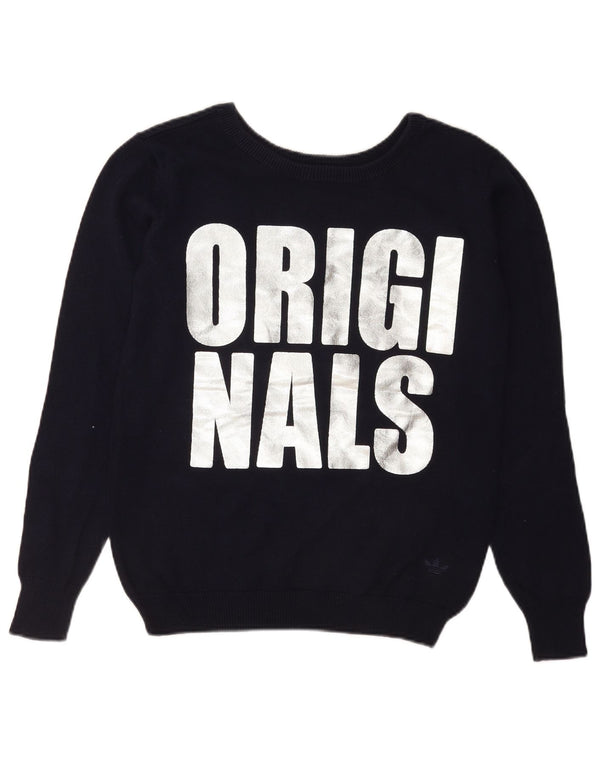 Maglione maglione con scollo a barca grafica da donna Adidas UK 12 medio blu navy