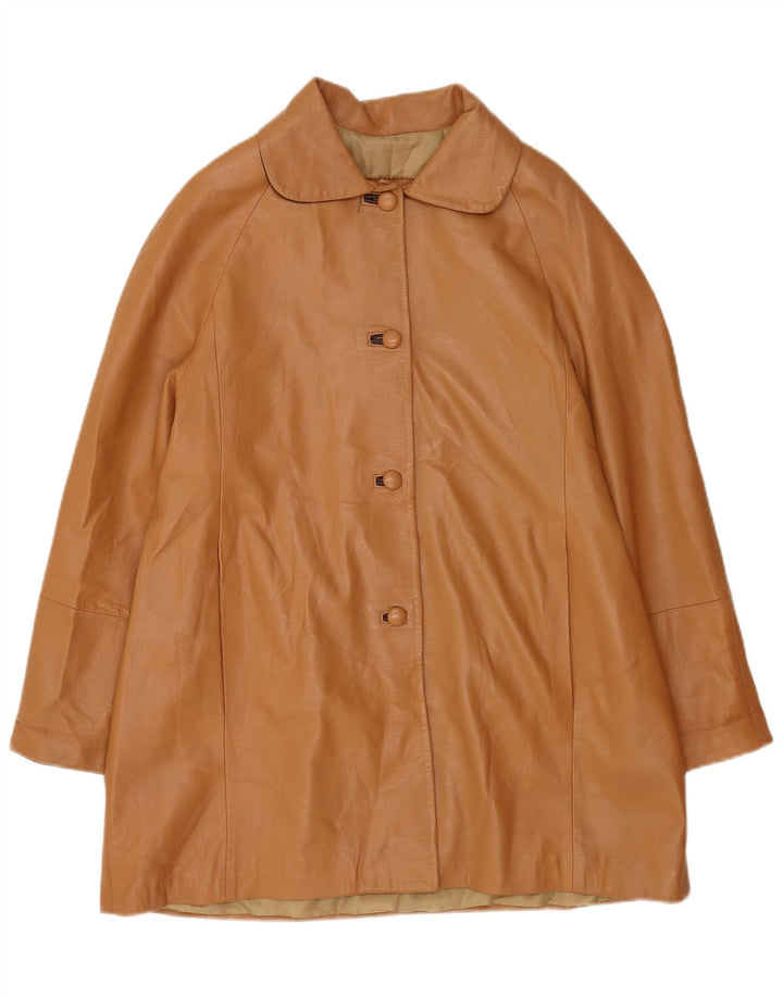 Cappotto in pelle vintage da donna UK 16 grande in pelle marrone