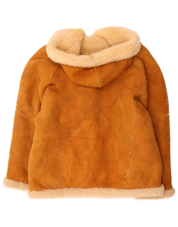 Giacca in shearling oversize con cappuccio da donna vintage EU 40 Marrone medio