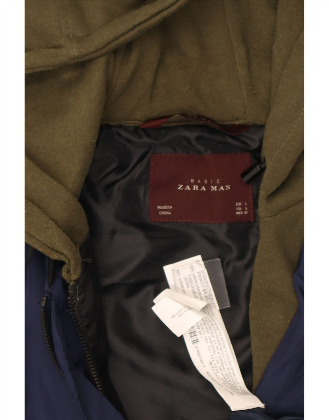 Giubbotto bomber con cappuccio da uomo Zara UK 40 grande poliestere color block blu navy