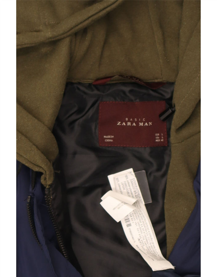 Giubbotto bomber con cappuccio da uomo Zara UK 40 grande poliestere color block blu navy