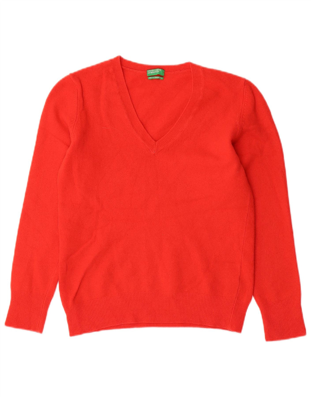 Maglione da donna con scollo a V Benetton UK 12 Lana rossa media