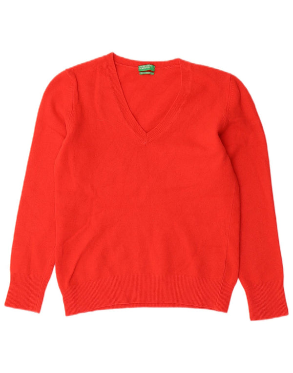 Maglione da donna con scollo a V Benetton UK 12 Lana rossa media