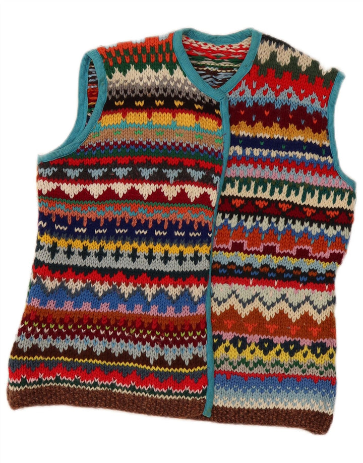 Maglione cardigan senza maniche vintage da donna UK 12 medio multicolore