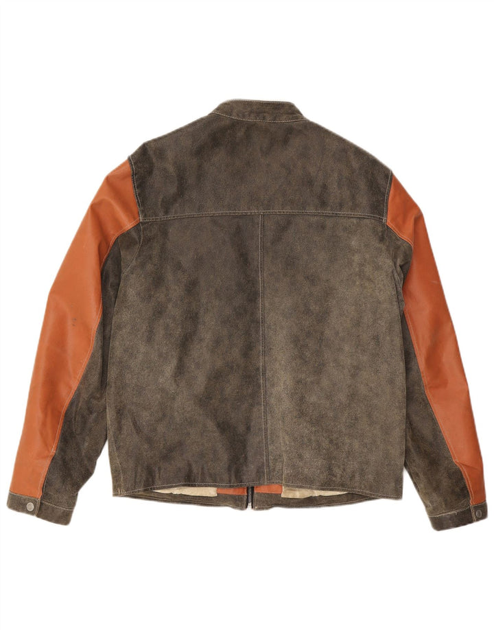 Giacca da pilota in pelle da uomo Tom Tailor UK 36 Piccola pelle color block marrone