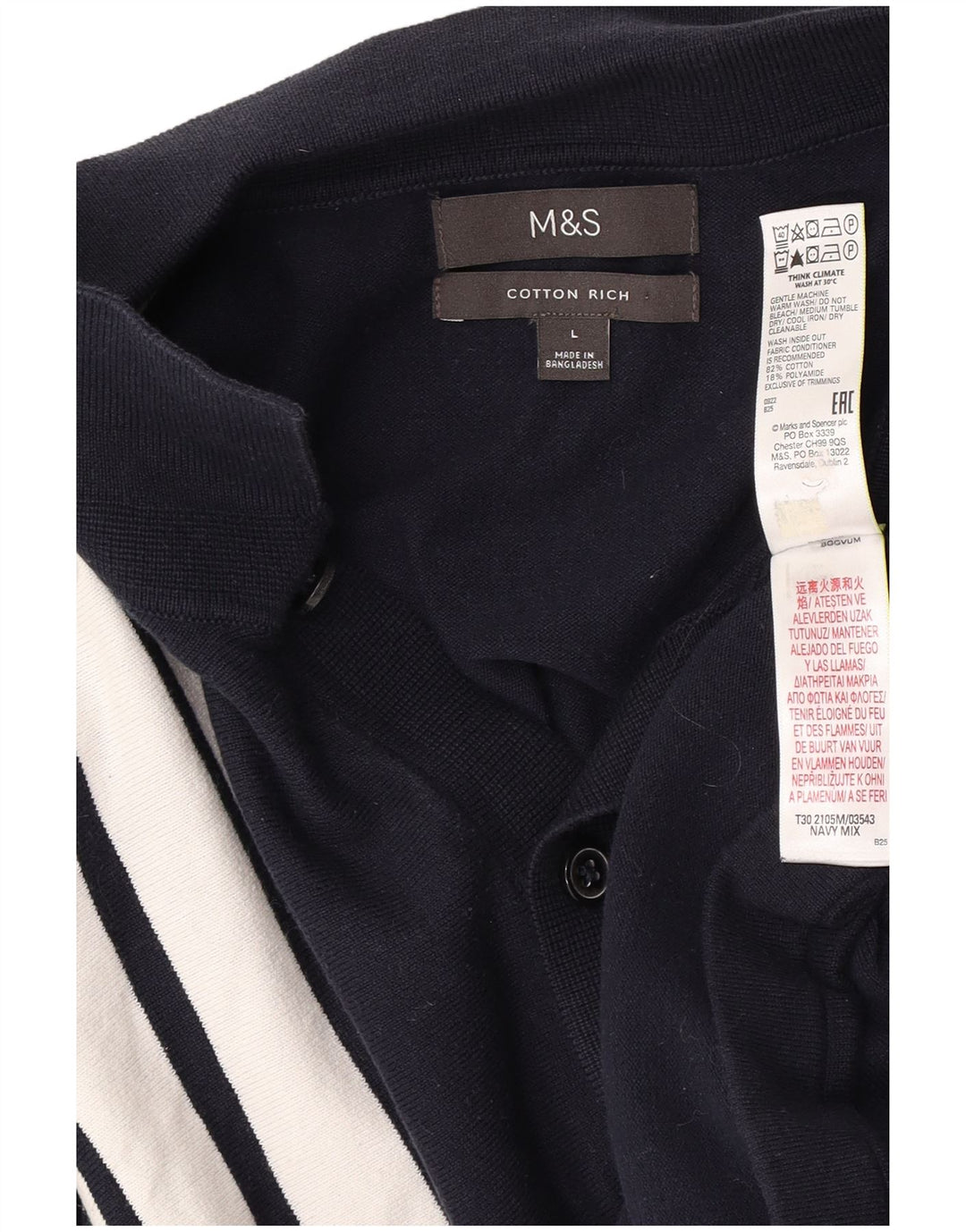 Maglione cardigan da uomo Marks & Spencer grande cotone a righe blu navy