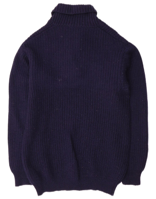 Maglione vintage da donna con collo a scialle IT 52 2XL Lana blu navy