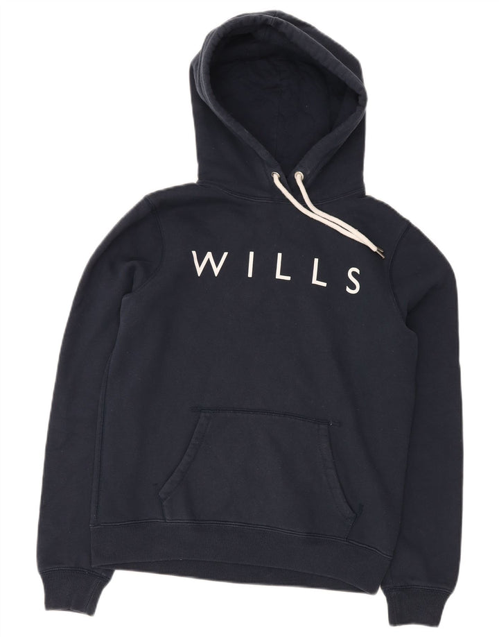 JACK WILLS Felpa con cappuccio oversize con grafica da donna UK 10 Small Blu navy