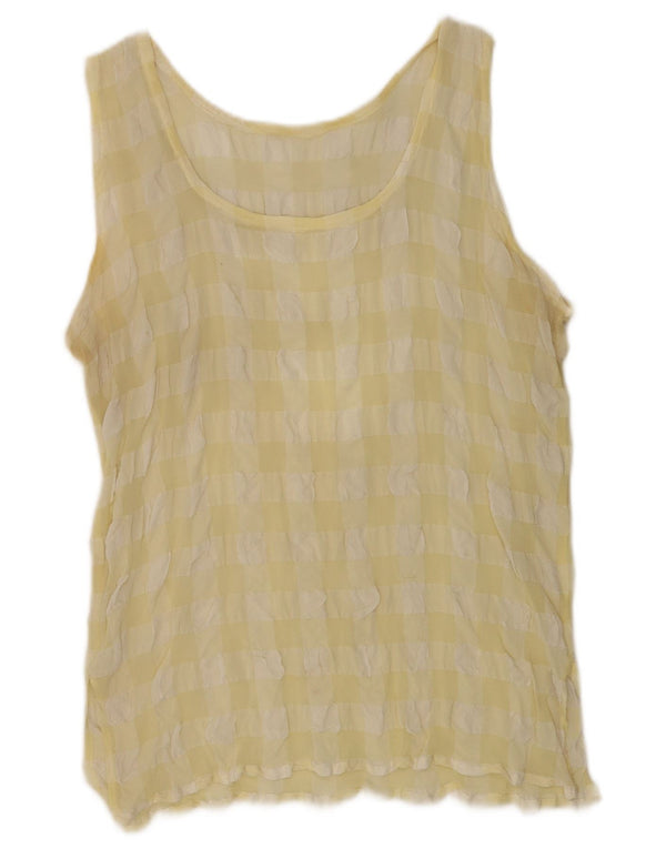 Top camicetta senza maniche vintage da donna UK 14 percalle giallo medio