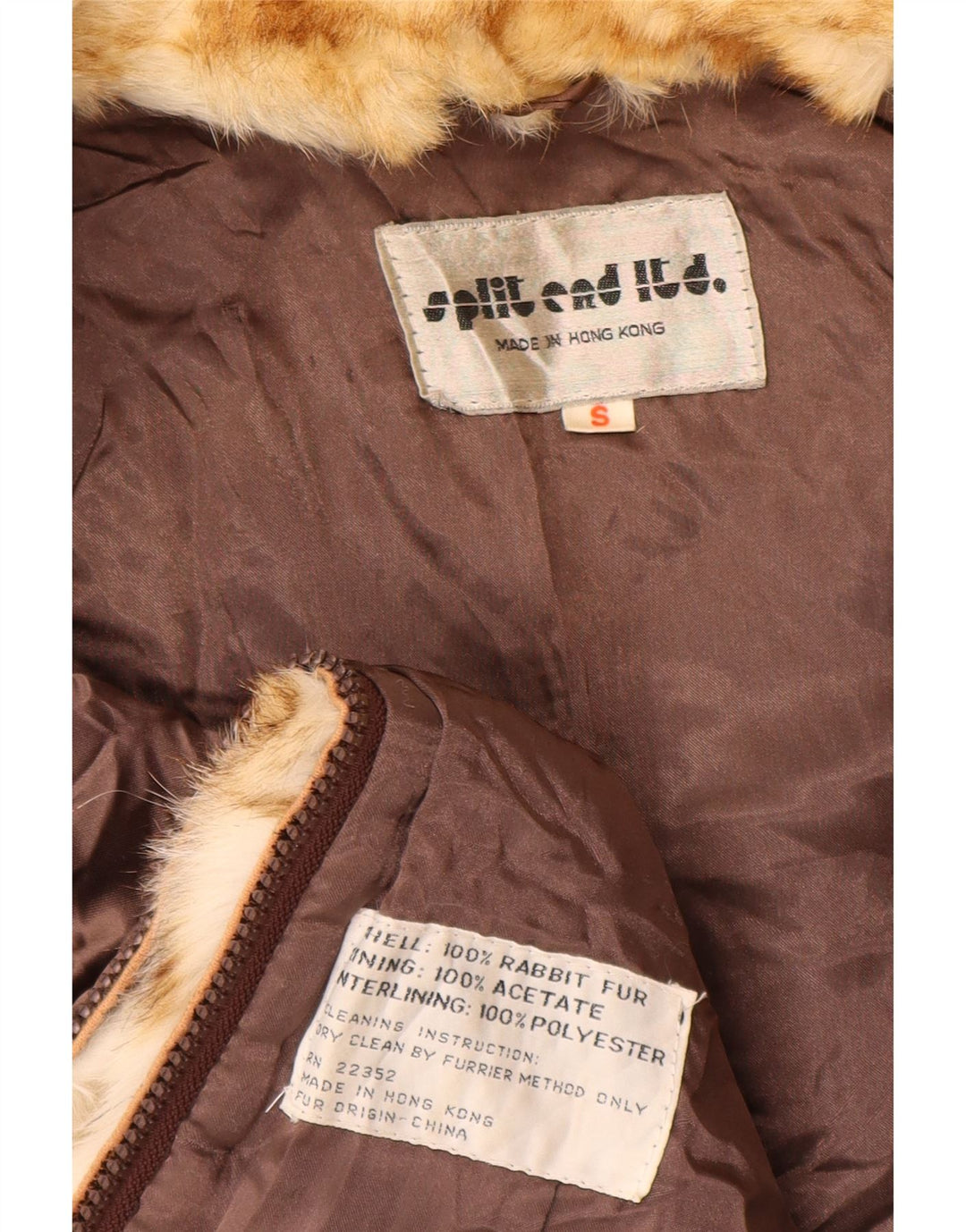 Split End Ltd Giacca in pelliccia oversize da donna UK 10 Piccola pelliccia di coniglio marrone