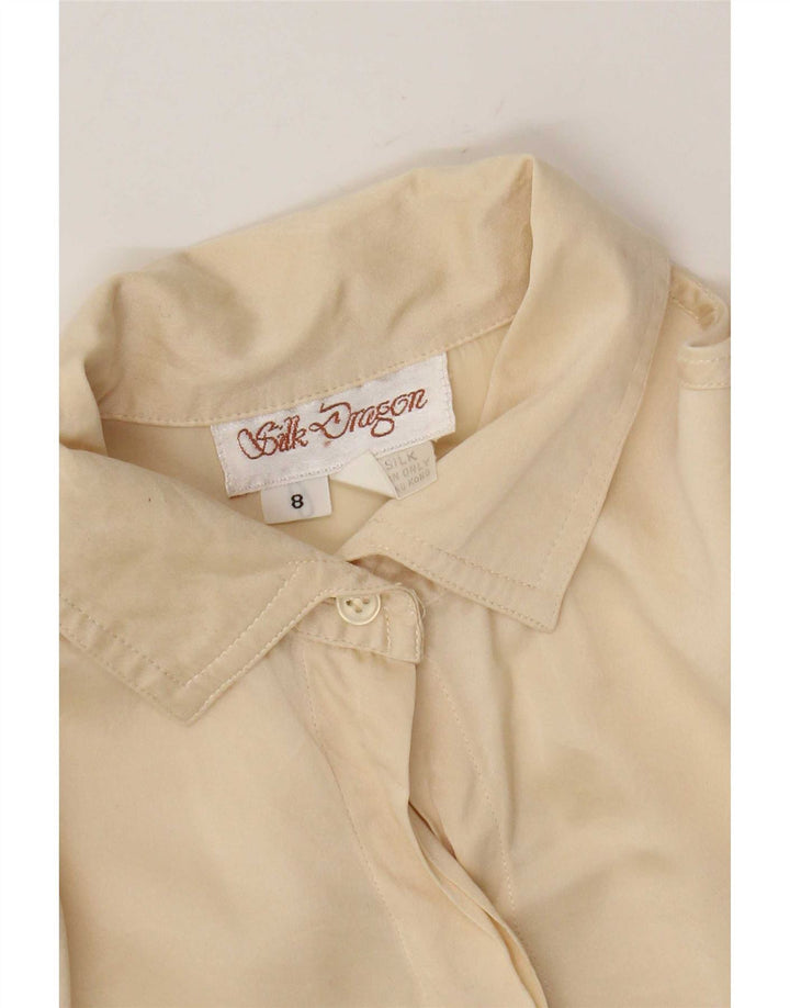 Camicia oversize da donna vintage UK 8 piccola seta beige