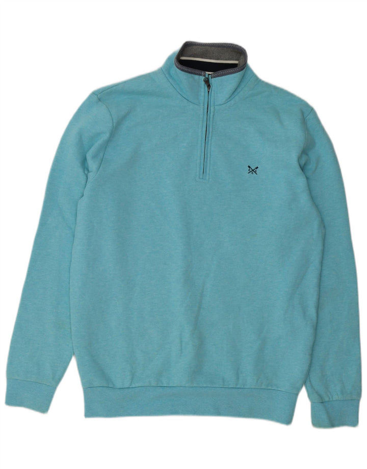 Crew Clothing Felpa con collo con zip da uomo Maglione in cotone blu medio