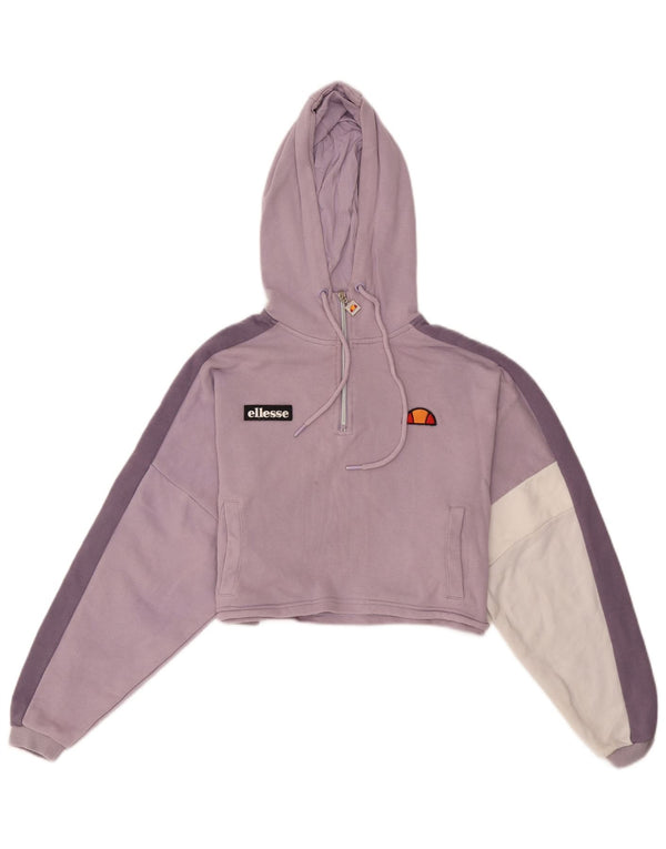 ELLESSE Maglione da donna con cappuccio e collo corto con zip UK 8 Small Purple Colourblock