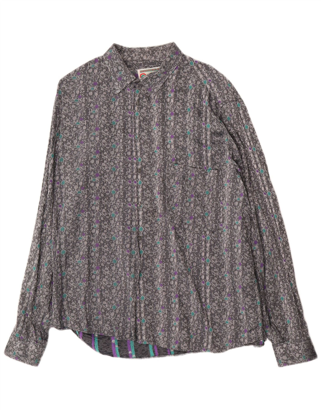 Camicia da uomo vintage in cotone floreale grigio grande