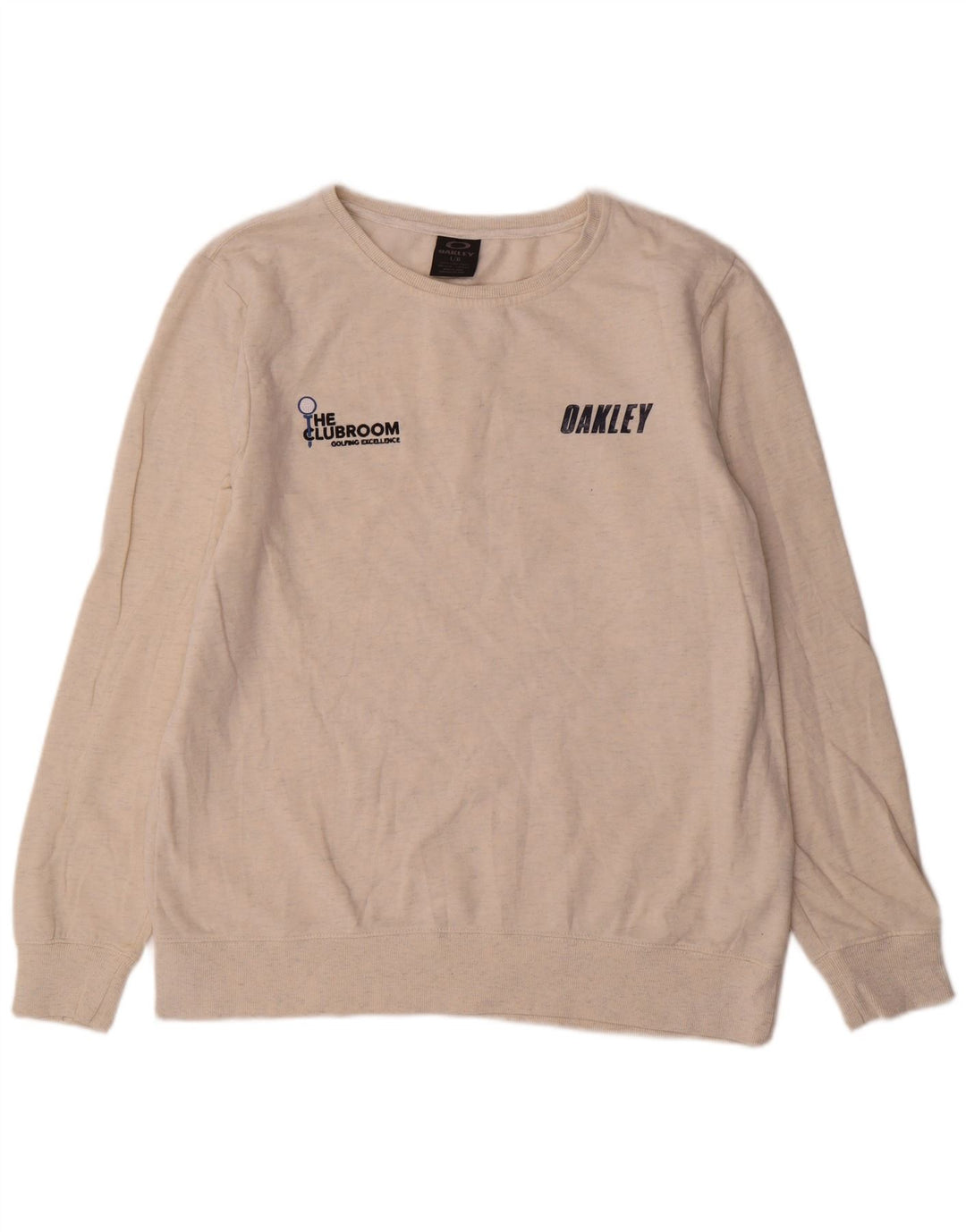 Felpa grafica da uomo Oakley, maglione grande, cotone screziato beige