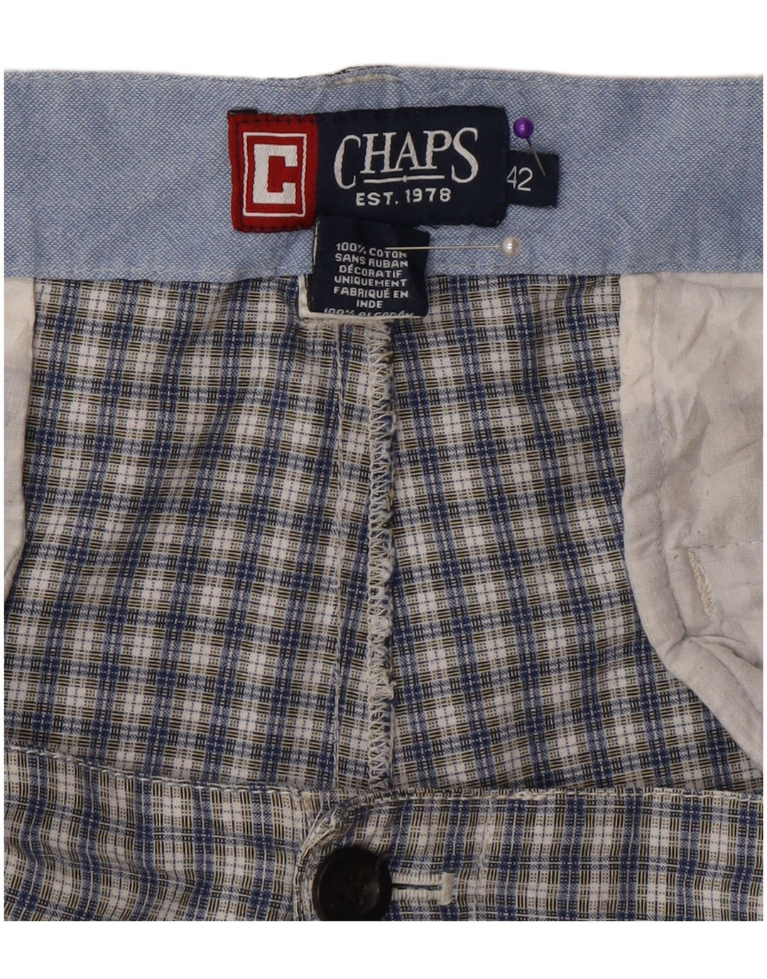 Chaps Pantaloncini Chino da Uomo W42 2XL Blu a Quadri Cotone