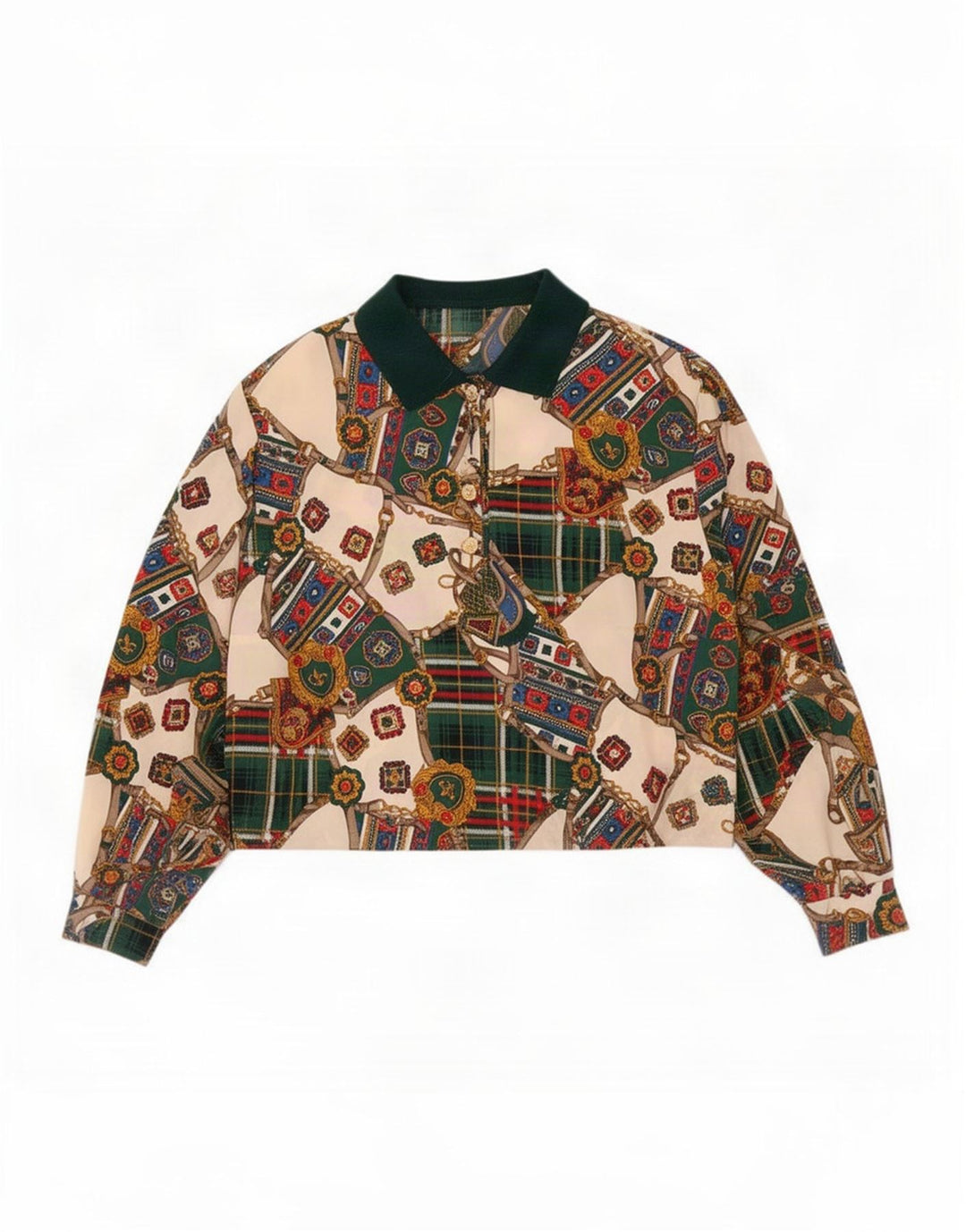 Camicetta pullover da donna vintage UK 16 grande floreale multicolore