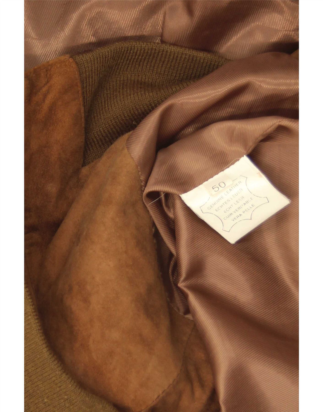 Giacca bomber scamosciata da uomo vintage IT 50 grande in pelle marrone