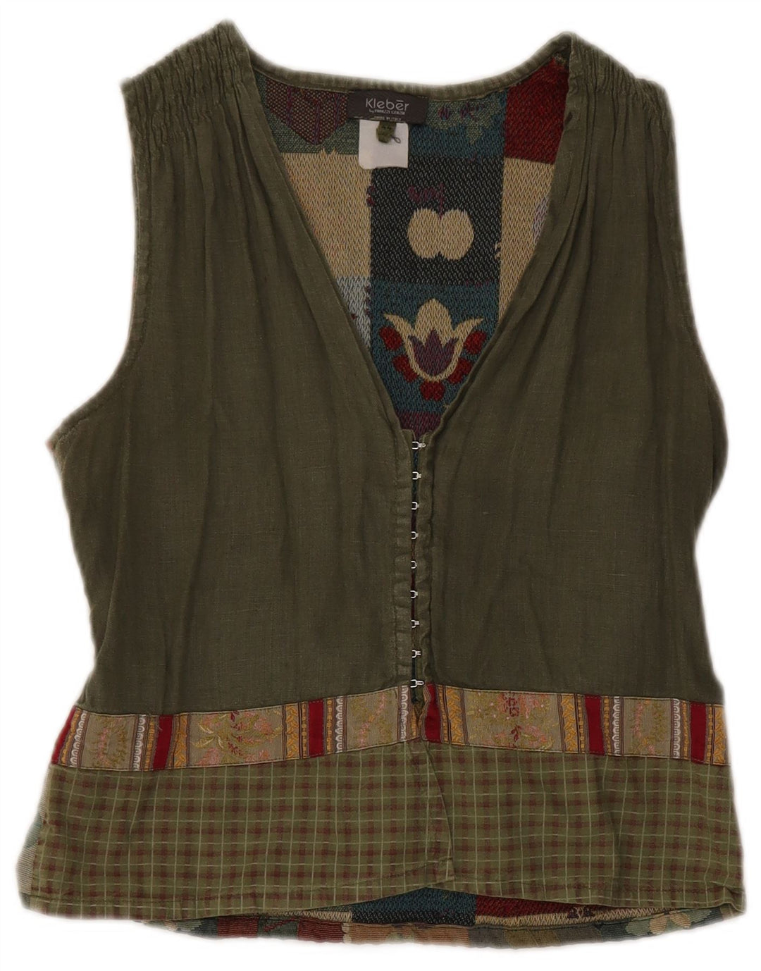 Camicetta camicia senza maniche vintage da donna IT 44 Patchwork kaki medio