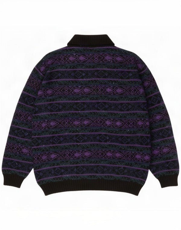 Maglione vintage da uomo con collo alto e collo alto, lana Fair Isle multicolore