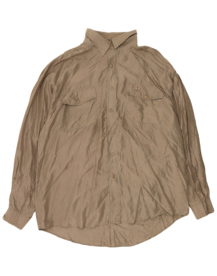 Camicia da uomo VINTAGE XL in seta marrone