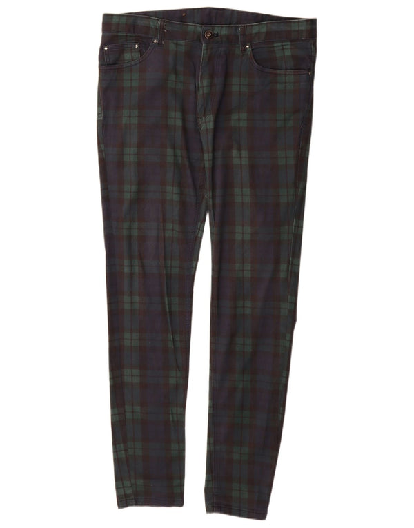 Pantaloni casual slim da uomo Zara EU 44 Large W34 L32 Cotone a quadri blu navy
