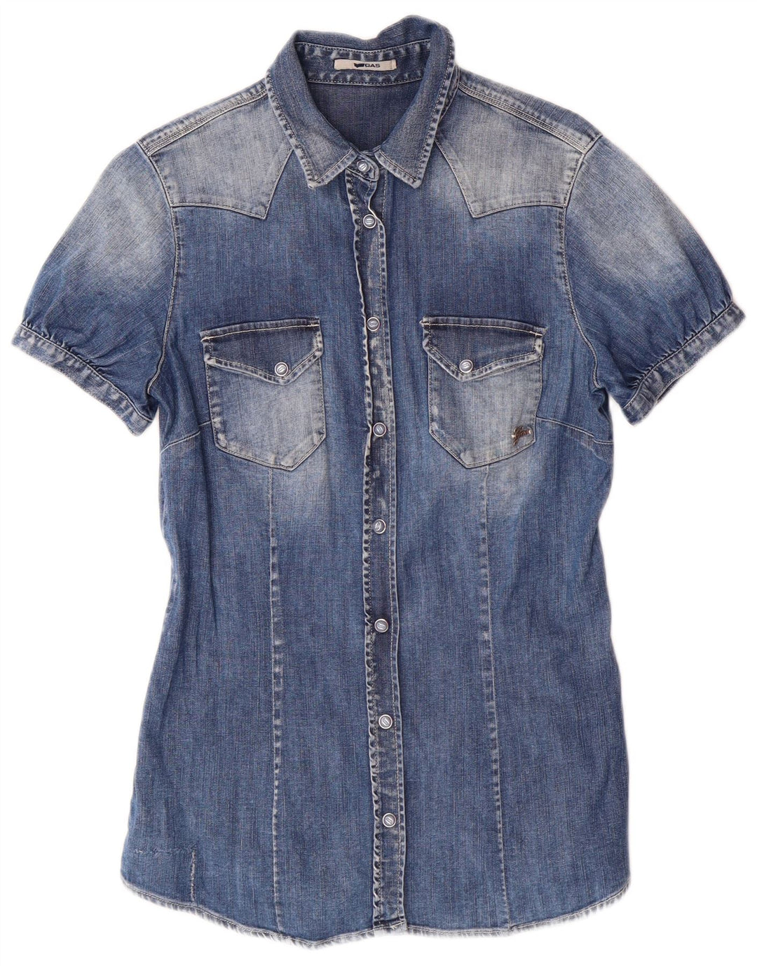 Camicia in denim a maniche corte da donna Gas UK 12 Cotone blu medio