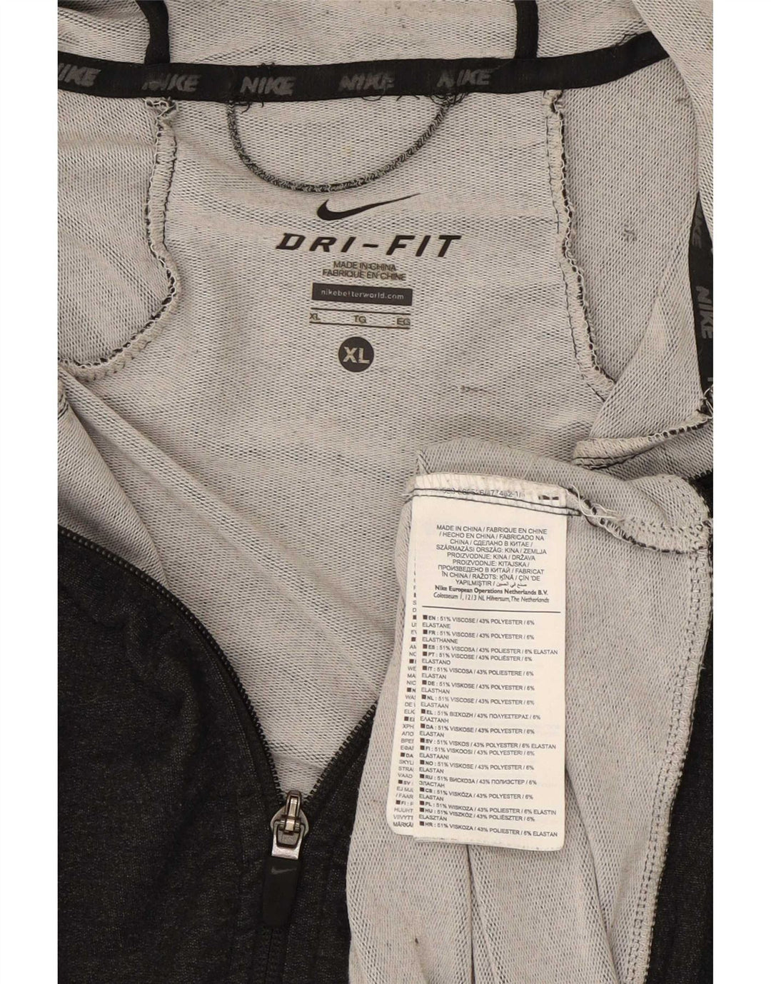 Felpa con cappuccio e zip Nike Dri Fit da uomo XL in viscosa grigia