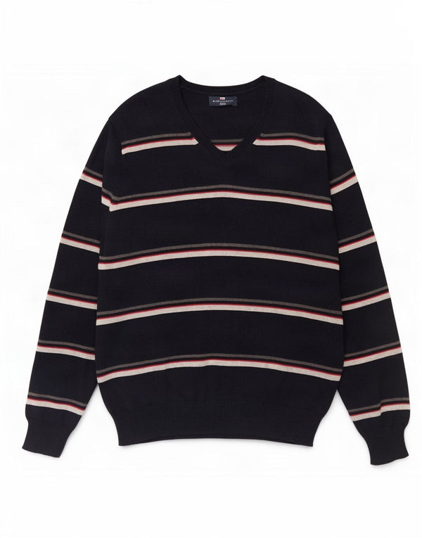 Marks & Spencer Maglione da uomo con scollo a V blu Harbour a righe blu scuro medio