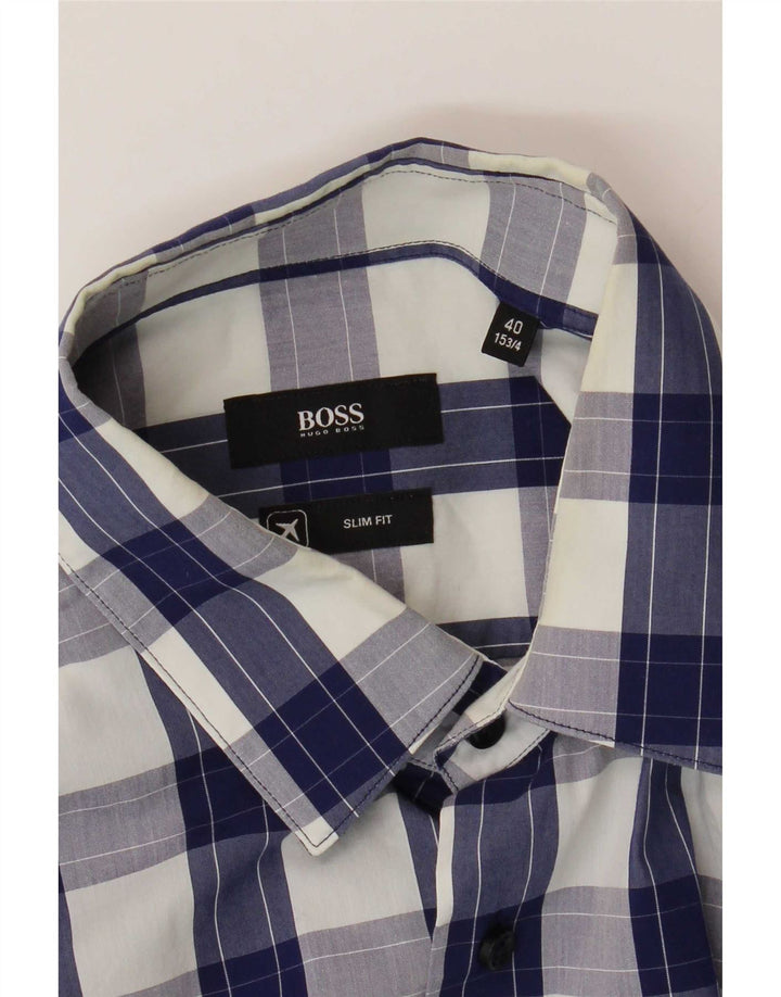 Camicia slim fit da uomo Hugo Boss taglia 40 15 3/4 quadri blu medio