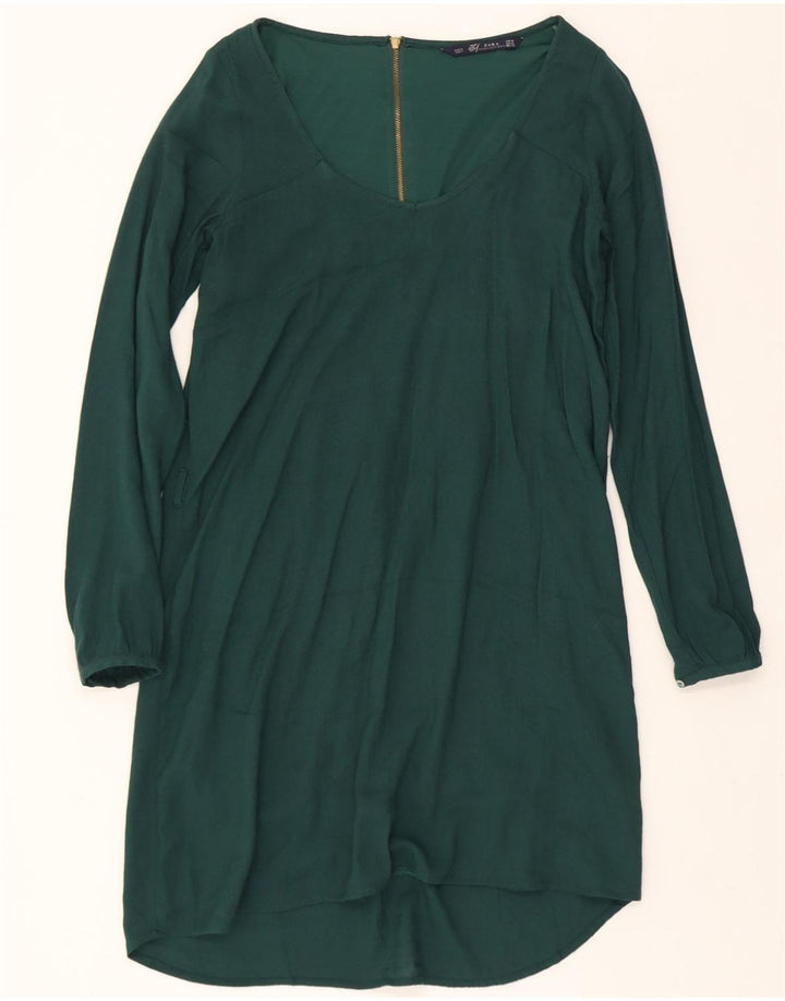 ZARA Womens Long Sleeve A-Line Dress UK 12 Medium Green Vintage Zara and Second-Hand Zara from Messina Hembry 