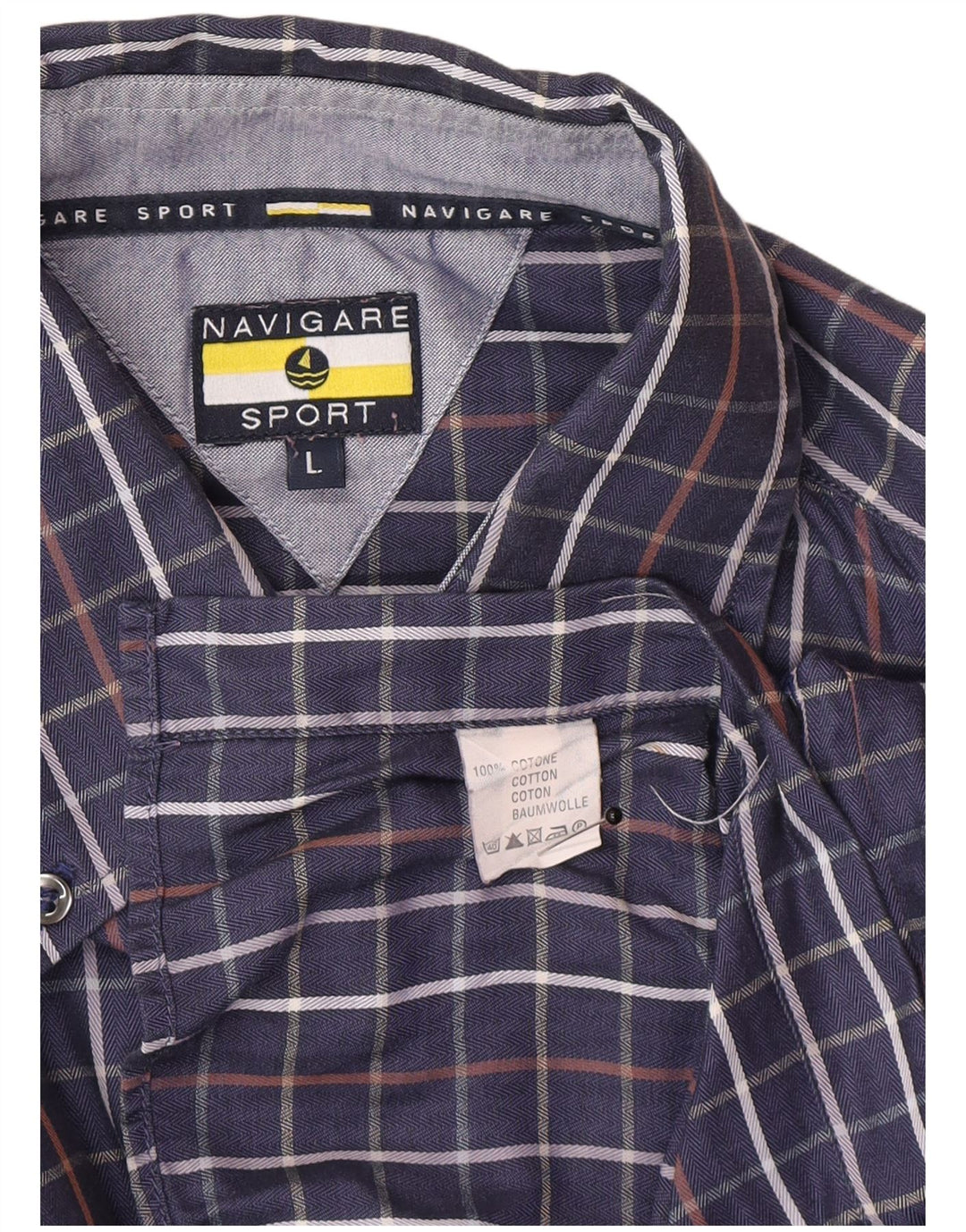 Camicia da uomo Navigare Large in cotone a quadri blu navy