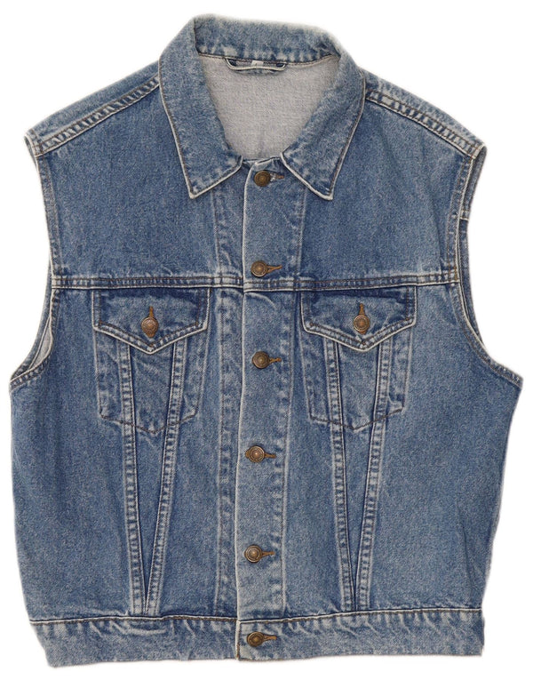 Gilet vintage da uomo in denim UK 40 grande blu cotone