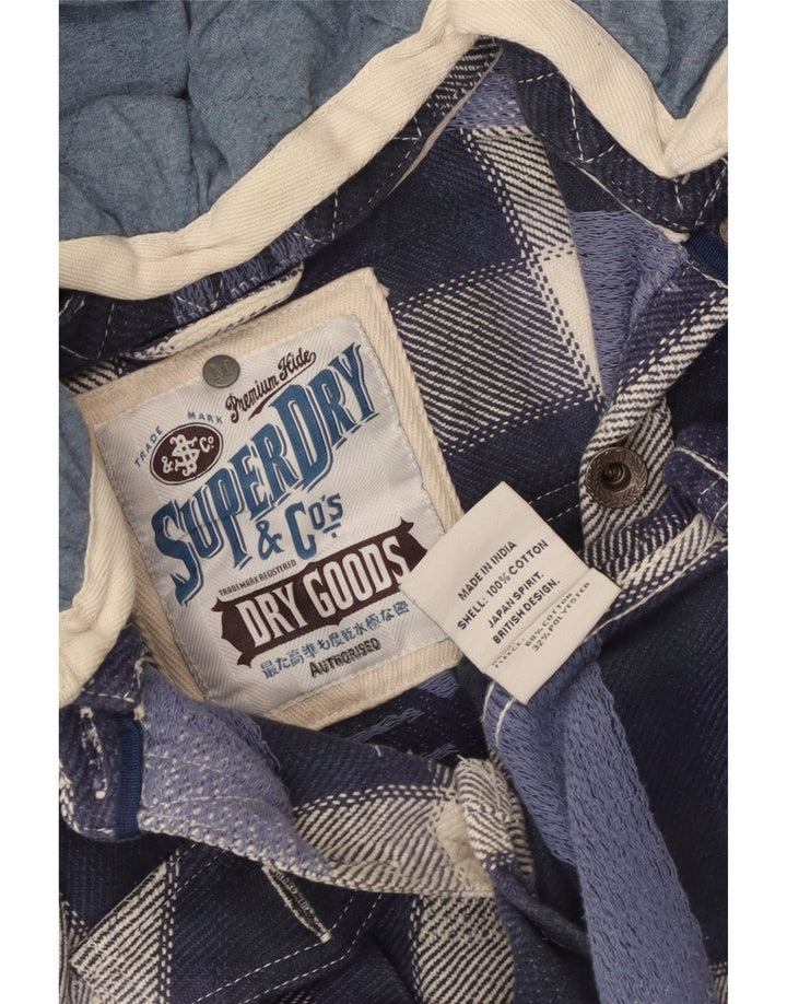 Camicia da uomo in flanella da boscaiolo con cappuccio Superdry, azteco scozzese blu medio