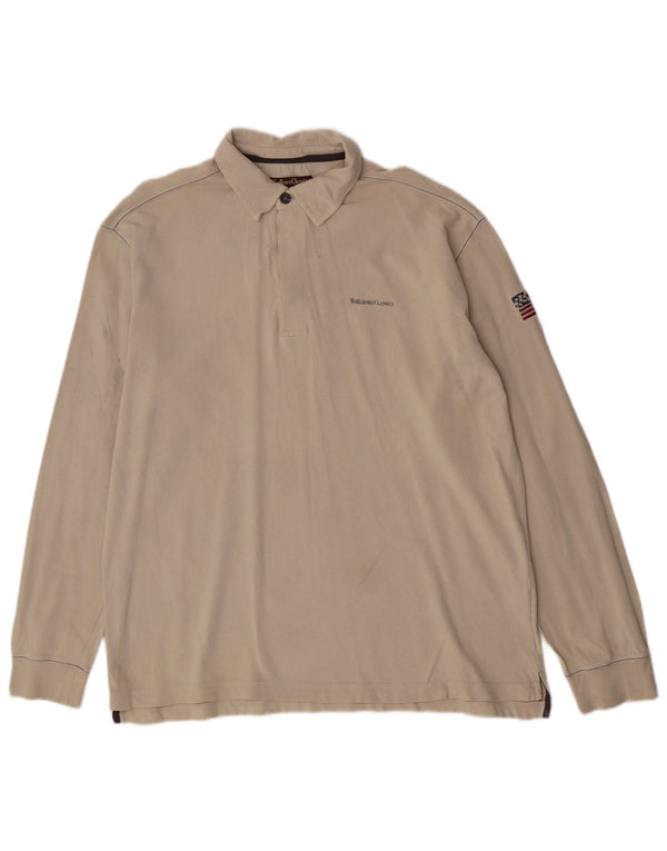 Polo da rugby da uomo a maniche lunghe Marlboro Classics XL in cotone beige