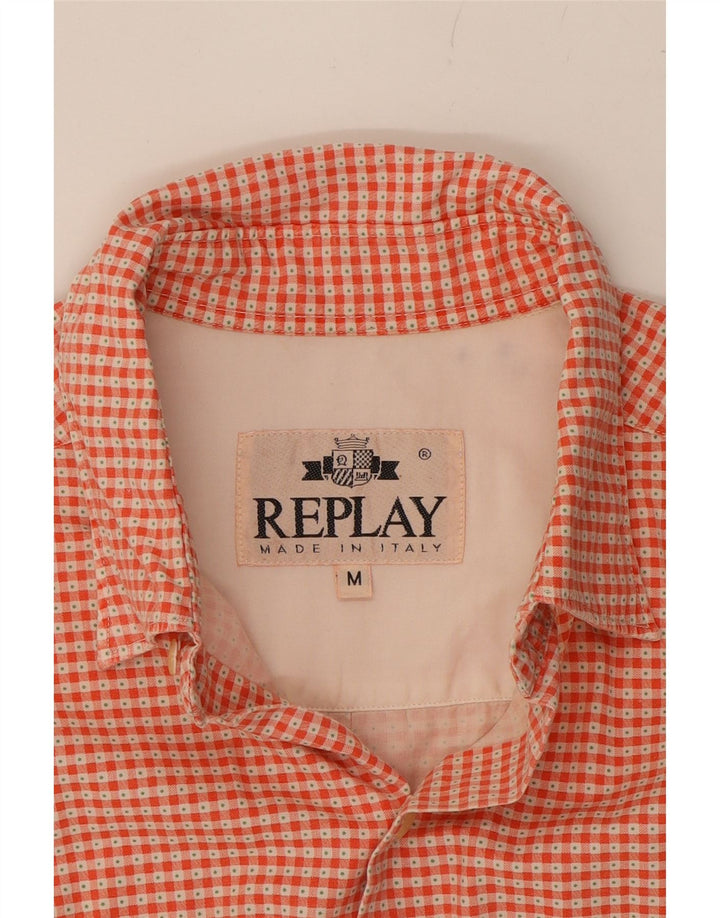 REPLAY Mens Shirt Medium Orange Gingham Cotton Vintage Replay and Second-Hand Replay from Messina Hembry 