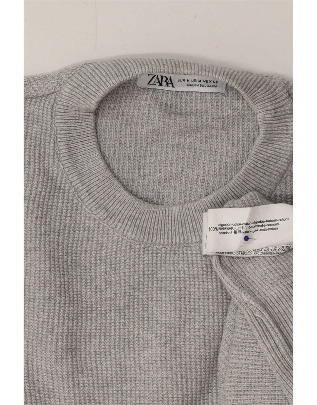 Maglione maglione girocollo da uomo Zara in cotone grigio medio