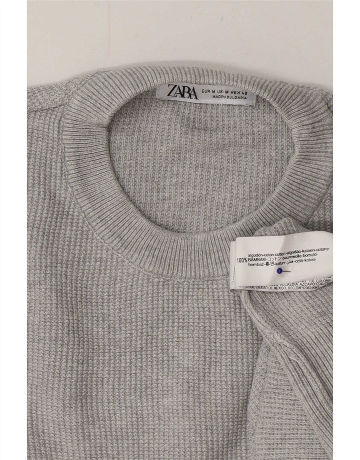Maglione maglione girocollo da uomo Zara in cotone grigio medio