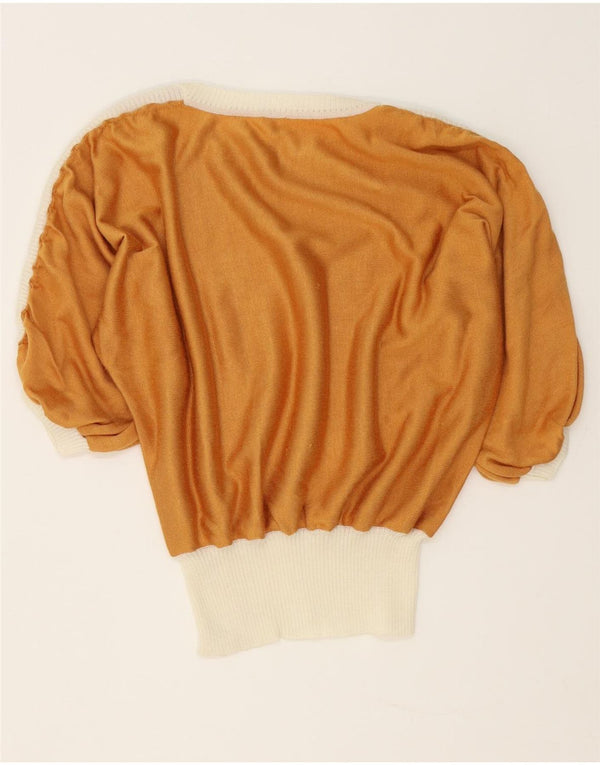 Maglione vintage da donna con scollo a barca con maniche a 3/4 UK 18 XL Marrone