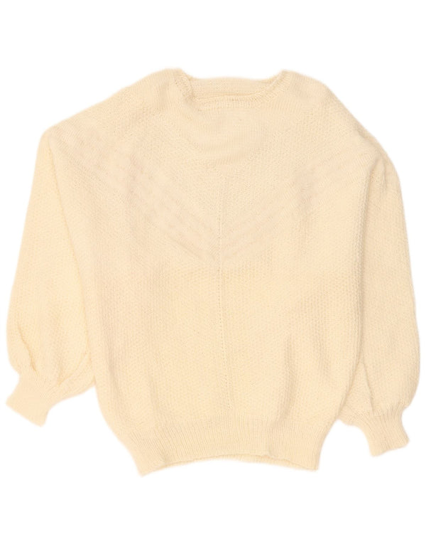 Maglione maglione vintage da donna con scollo a barca UK 16 grande bianco sporco