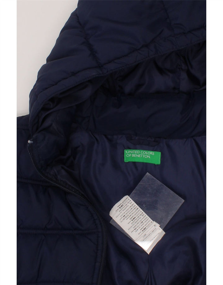BENETTON Boys Hooded Padded Jacket 8-9 Years Large  Navy Blue Polyester Vintage Benetton and Second-Hand Benetton from Messina Hembry 