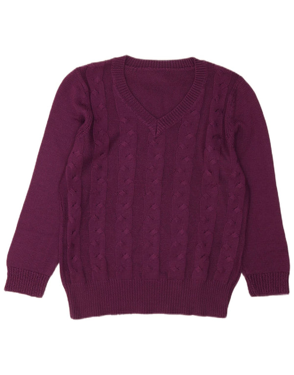 Maglione maglione vintage da donna con scollo a V UK 16 grande acrilico viola