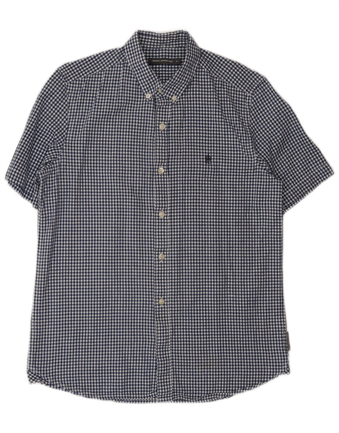 Camicia a maniche corte da uomo French Connection in cotone a quadretti blu navy medio