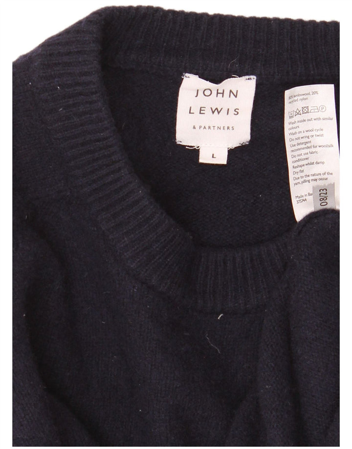 Maglione girocollo da uomo John Lewis, grande, in lana d'agnello blu navy