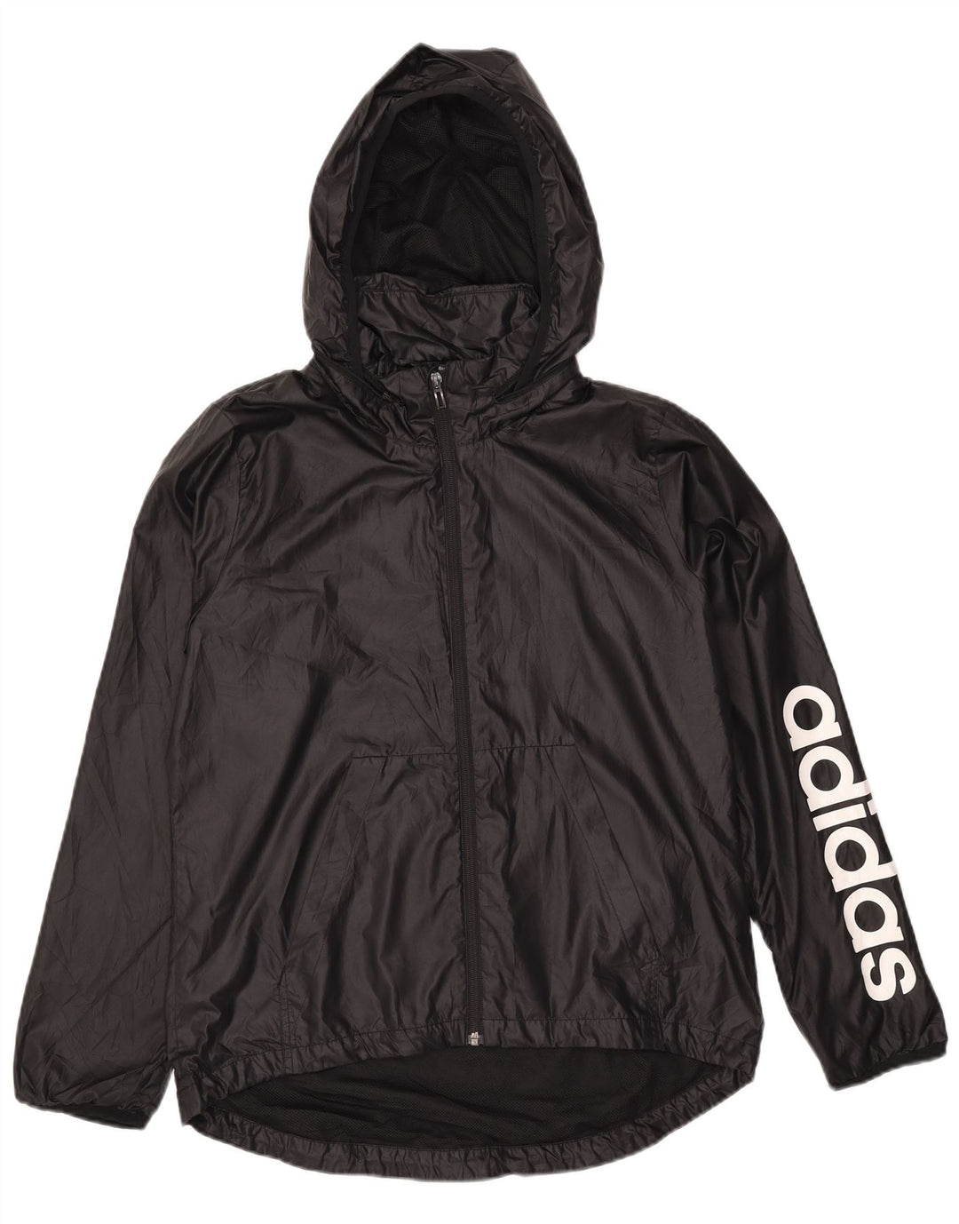 Giacca antipioggia ADIDAS da donna con cappuccio grafico UK 12/14 poliestere nero medio