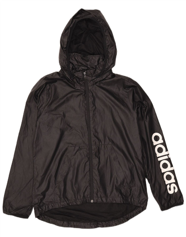 Giacca antipioggia ADIDAS da donna con cappuccio grafico UK 12/14 poliestere nero medio