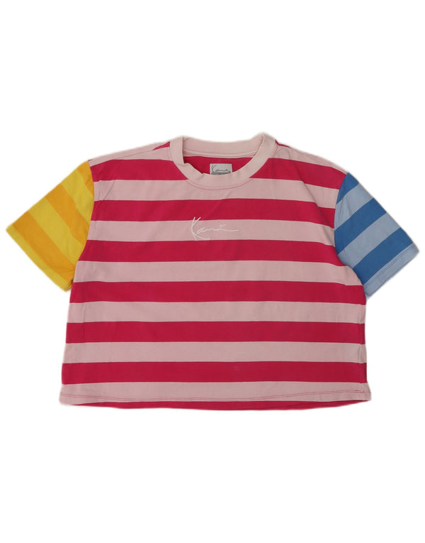 T-shirt grafica corta da donna Karl Kani UK 10 piccola a righe multicolore