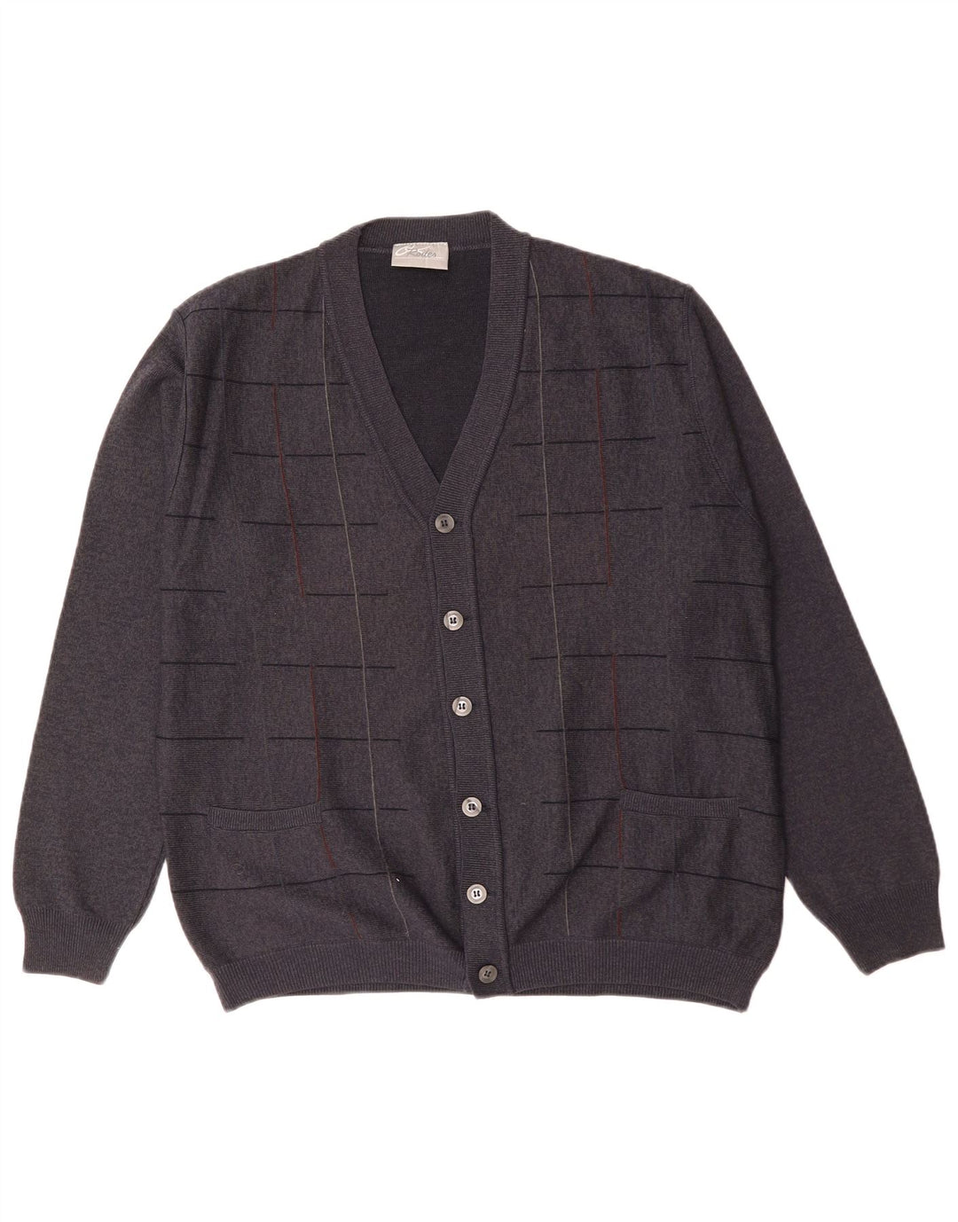 RODES Maglione cardigan da uomo in lana a quadri grigi grandi